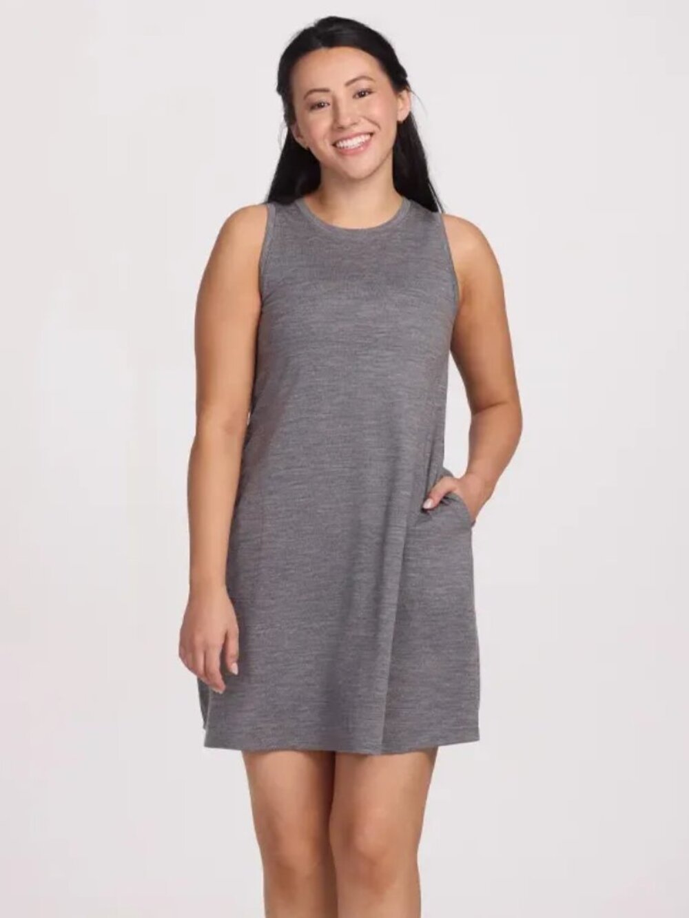 WoolX Clara Merino Wool Tank Dress XL Gray Sleeveless Travel Pocket Dress